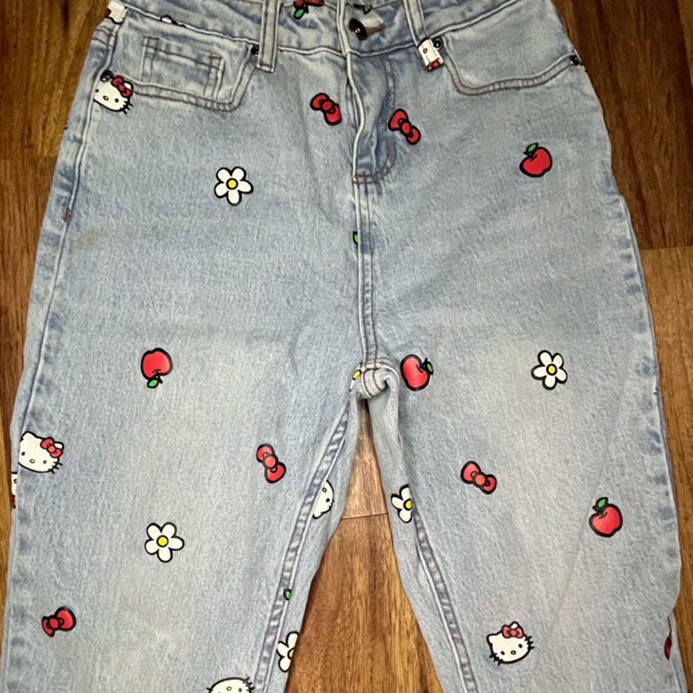Hello Kitty Blue Straight Leg Jeans with Embroidery